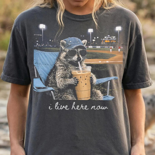 Live Here Now Raccoon Baseball- Adult