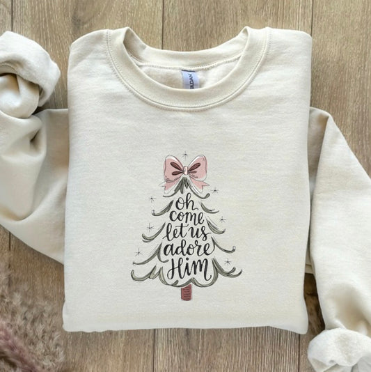 Oh Come Let Us Adore Him Embroidered Crewneck