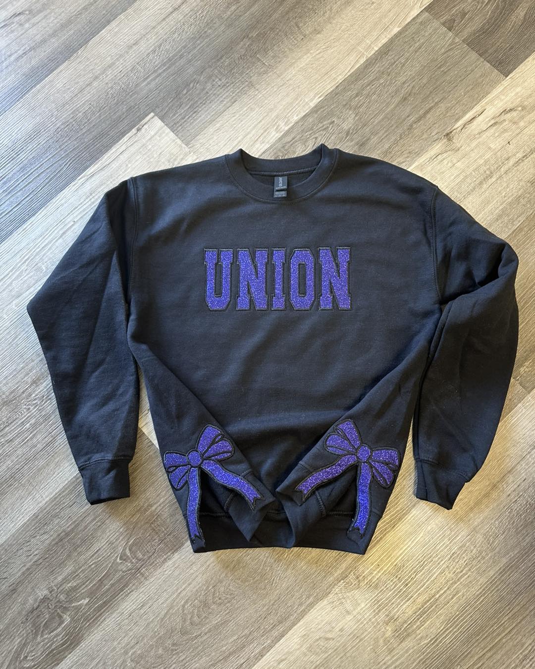 Union/Panthers Glitter Applique Side Bow Sweatshirt