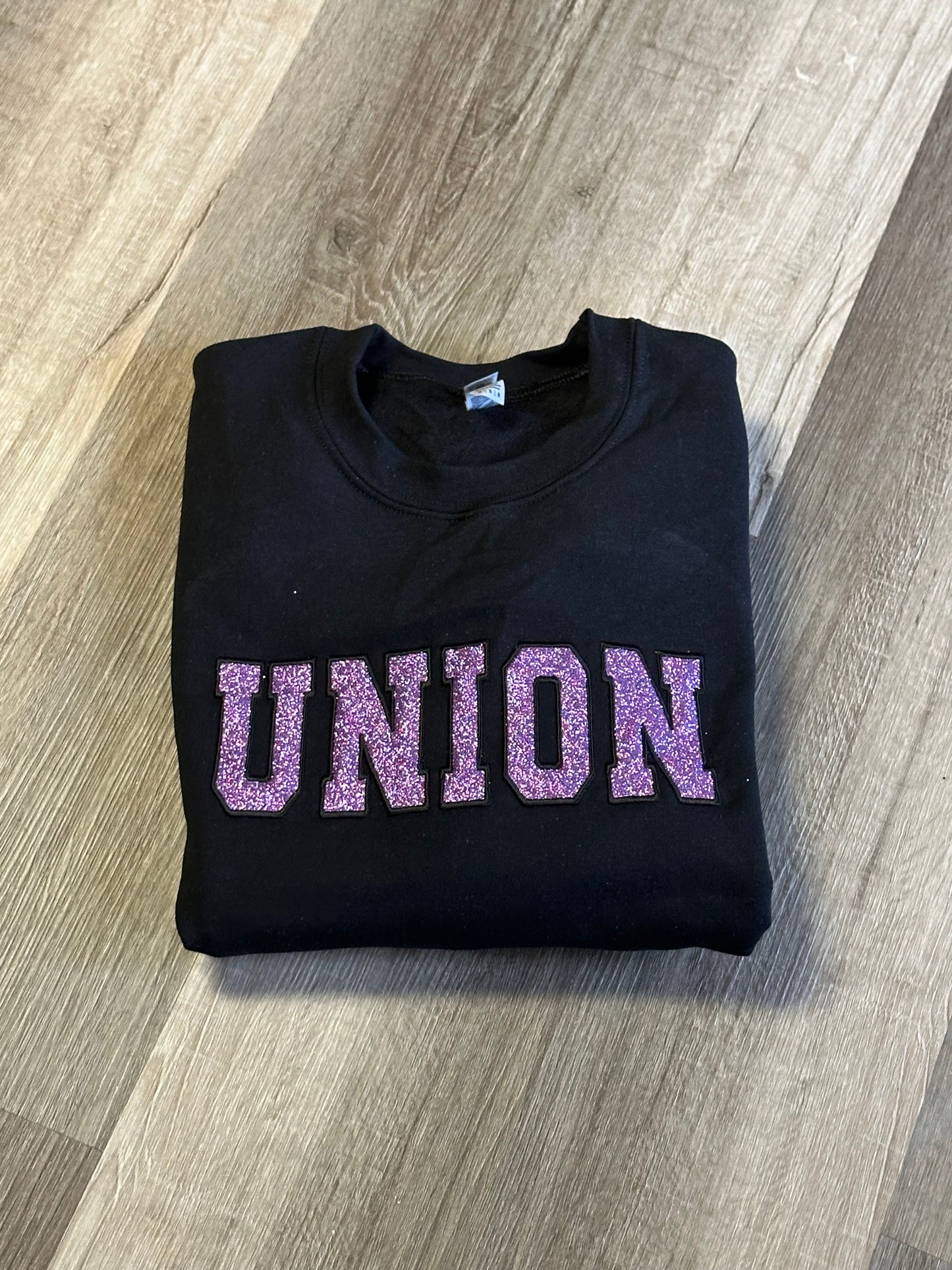 Union/Panthers Glitter Applique Side Bow Sweatshirt-Youth