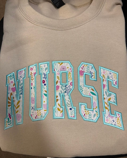 Floral Nurse Applique Sweatshirt