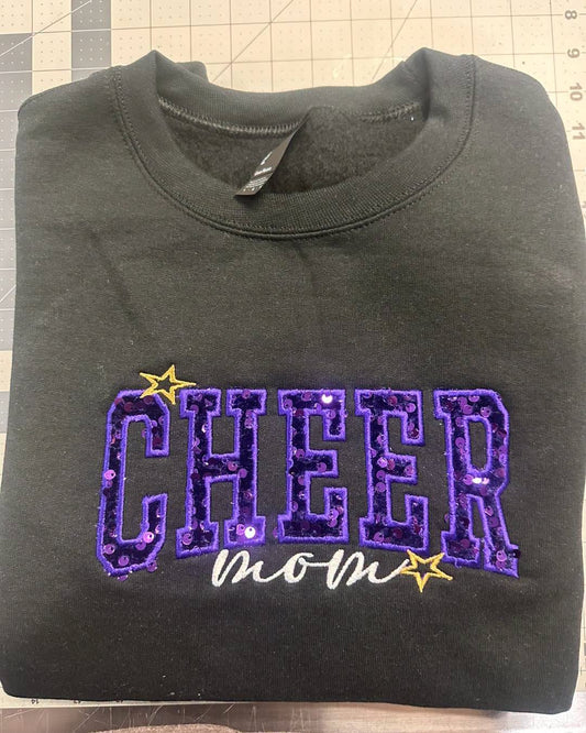 Arched Cheer Mom Sequin Applique Crewneck