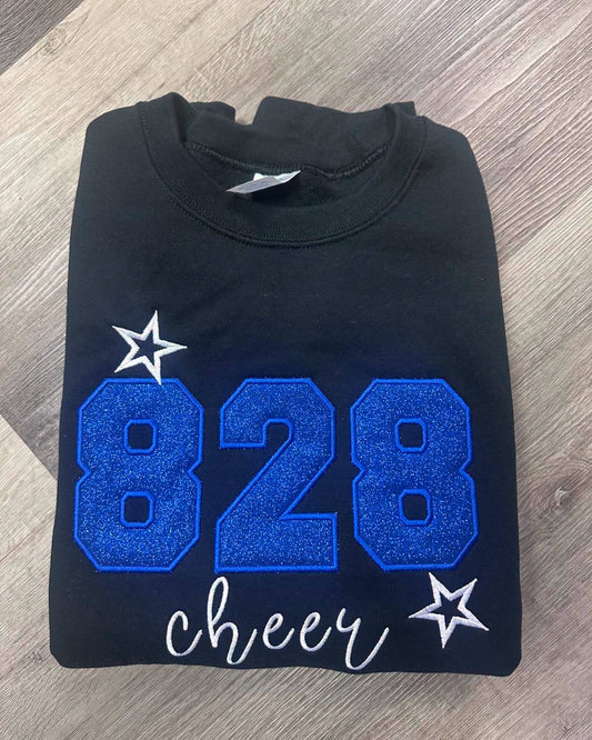 828 Cheer Glitter Applique Crewneck