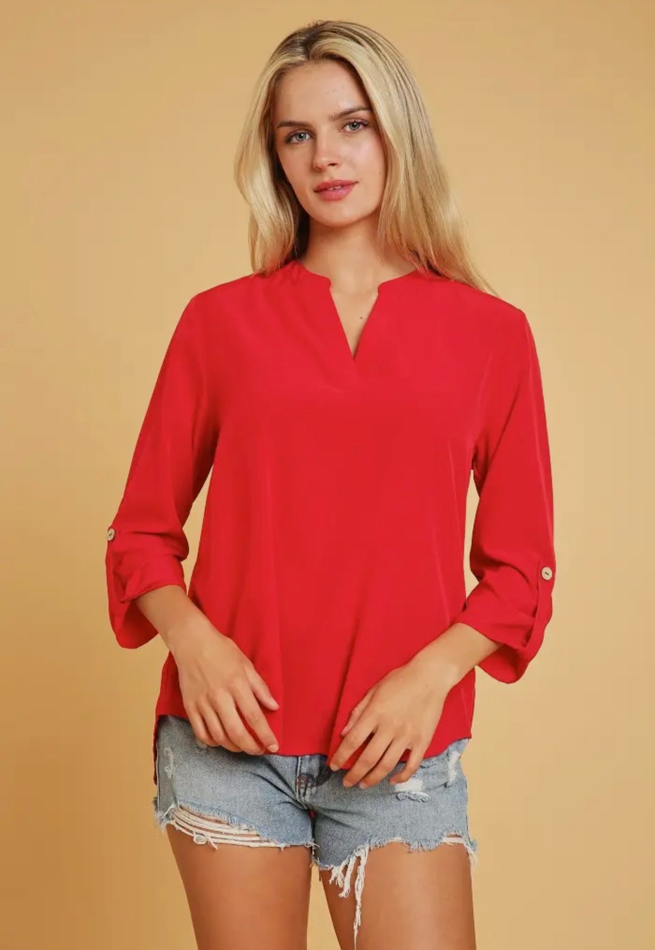 3/4 Sleeve Stretch Woven Top