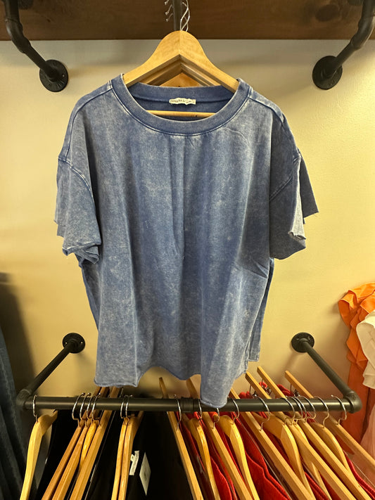 French Terry Raw Edge Tee-Blueberry
