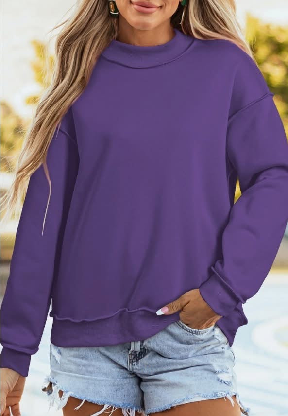 Purple Reversible Mock Neck Crewneck