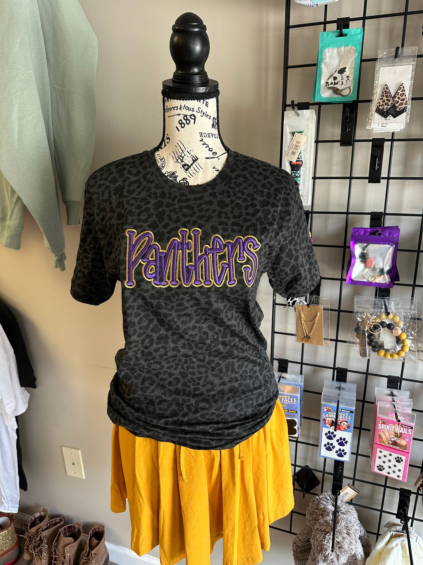 Panthers Puff Embroidered Leopard Top