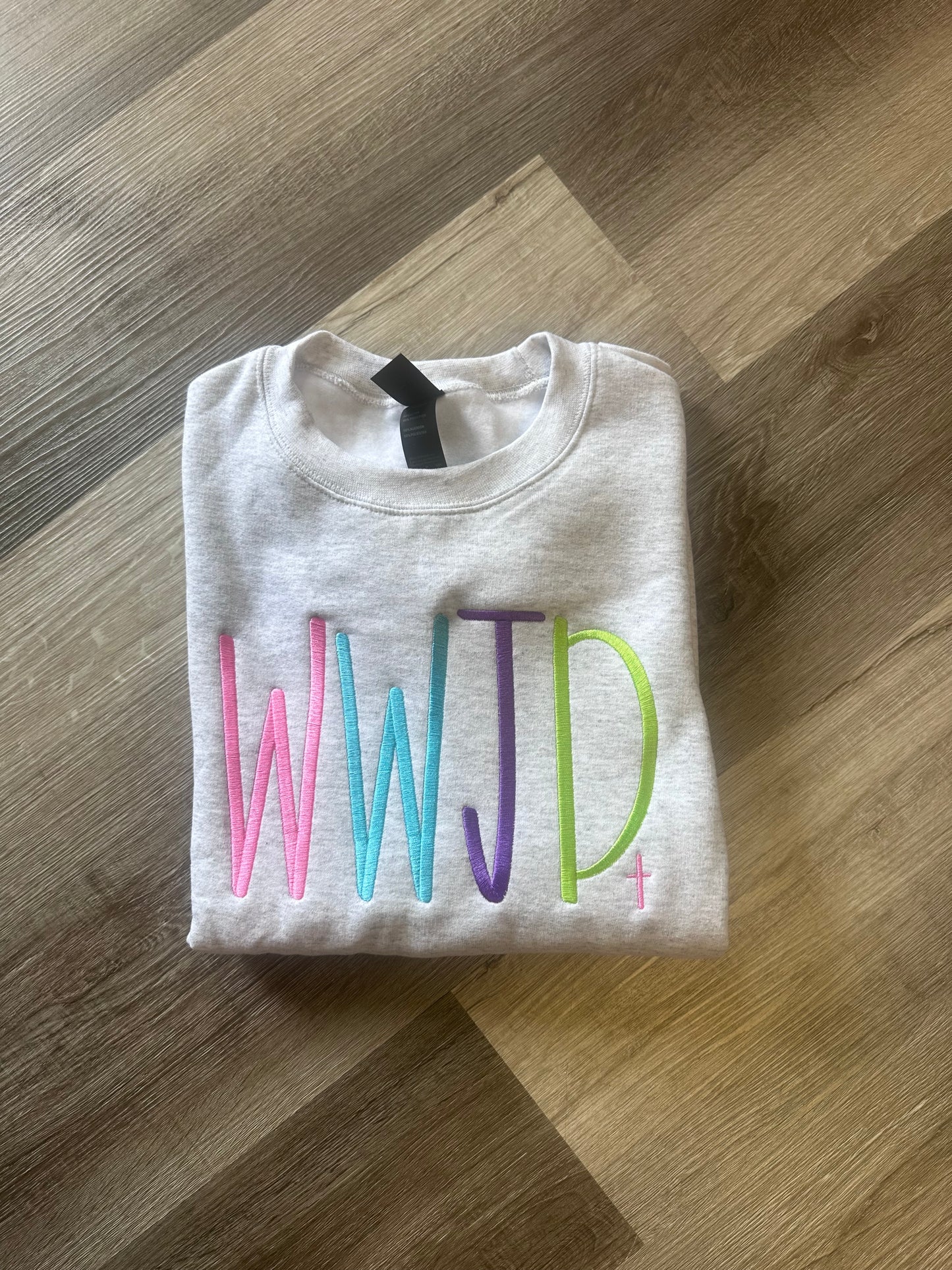 WWJD Neon Embroidered Crewneck