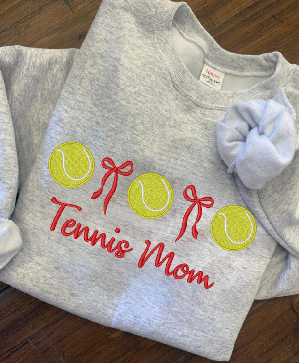 Tennis Mom Bows Embroidered Top