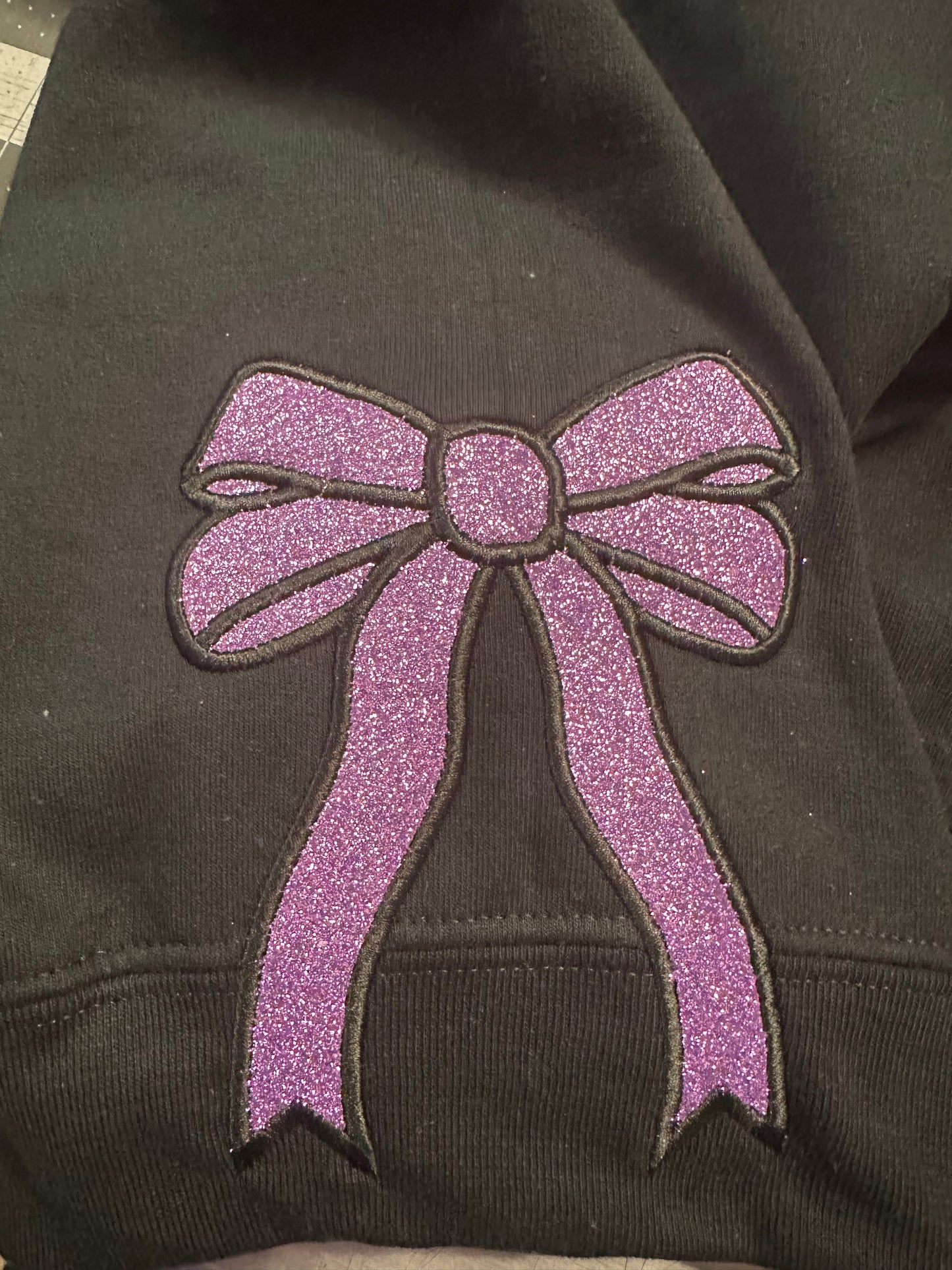 Union/Panthers Glitter Applique Side Bow Sweatshirt-Youth