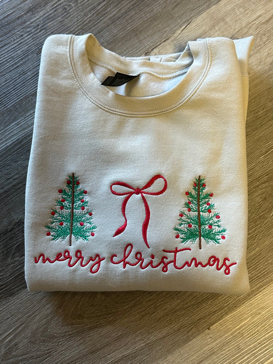 Merry Christmas Bow Embroidery Crewneck