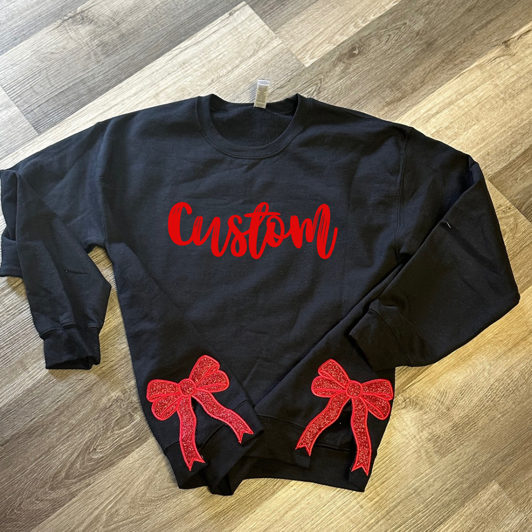 Glitter Applique Side Bow Sweatshirt-Youth (Custom Front)