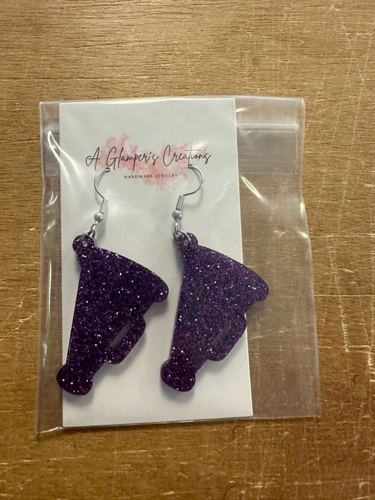 Purple Glitter Megaphone Dangle Earrings