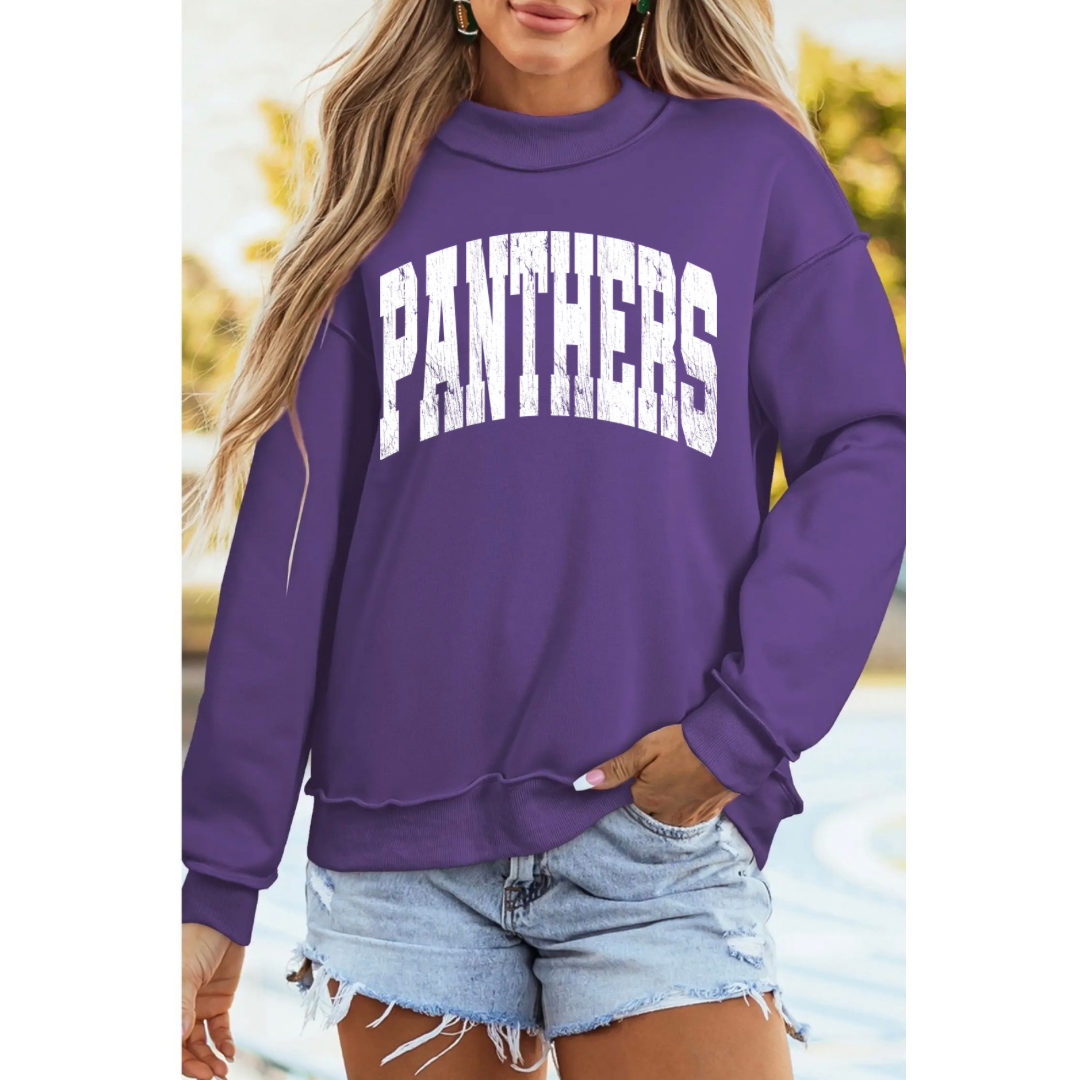 Distressed Panthers Mock Neck Sweatshirt