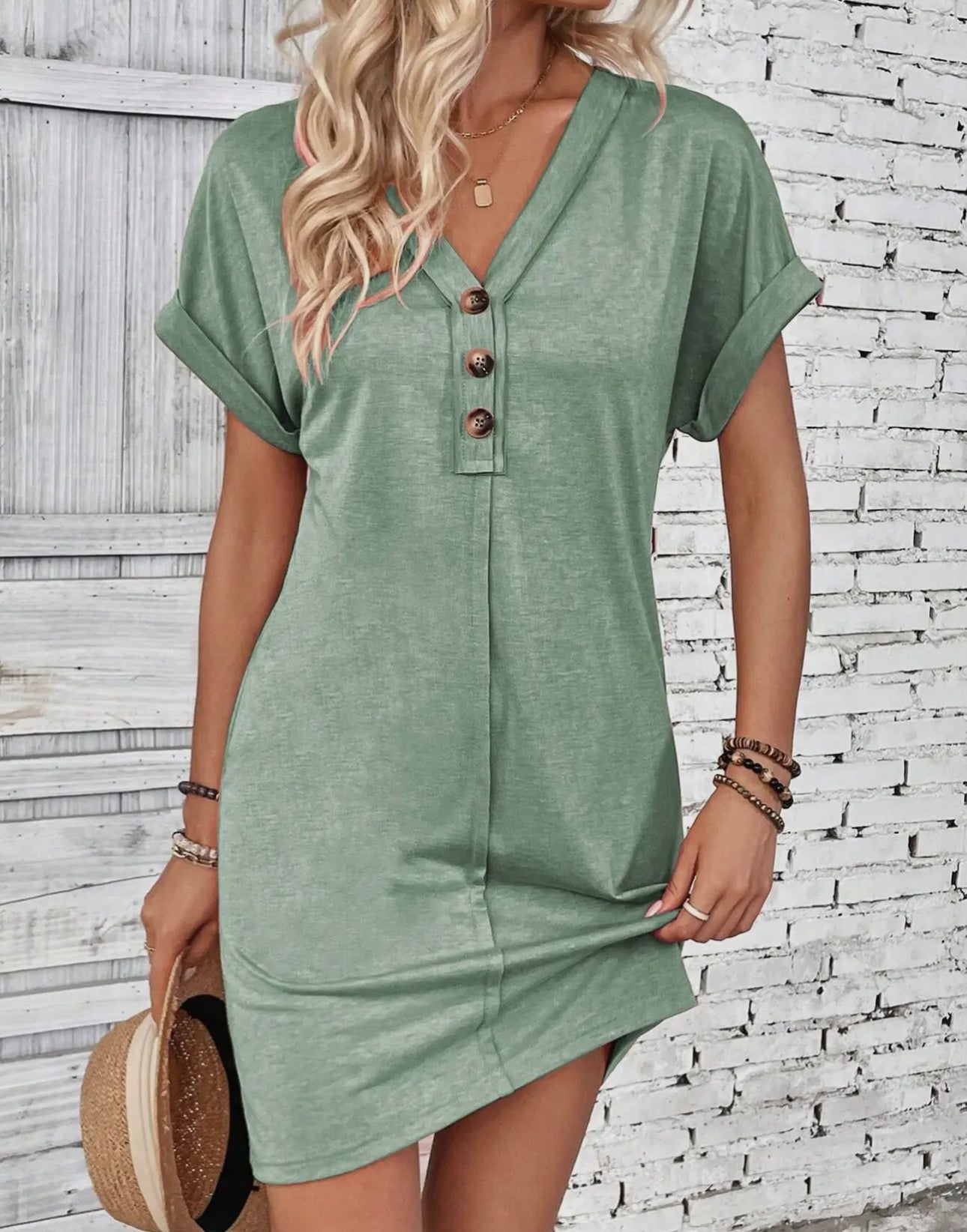 V-Neck Boat Sleeve T-Shirt Dress