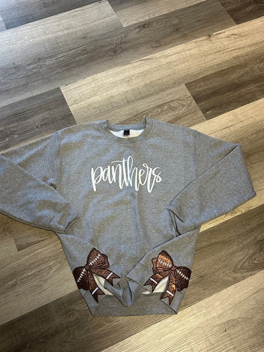 Mascot Glitter Football Side Bow Crewneck- Youth
