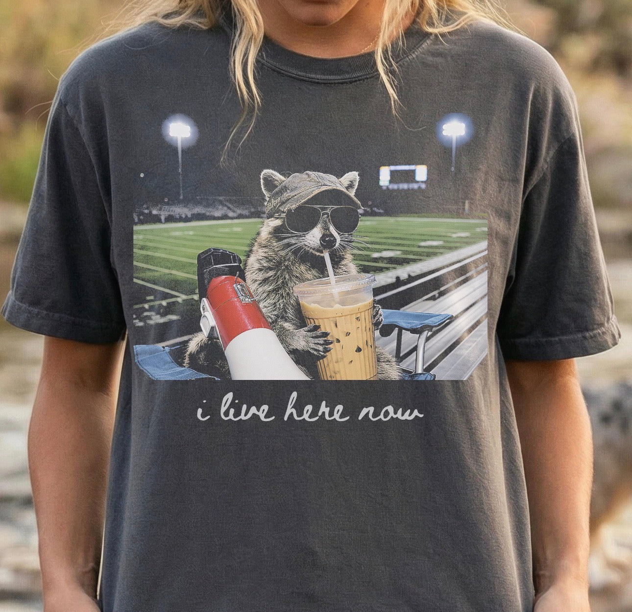 Live Here Now Raccoon Football- Adult