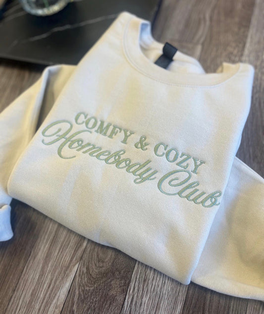 Comfy & Cozy Homebody Club Embroidered Crewneck