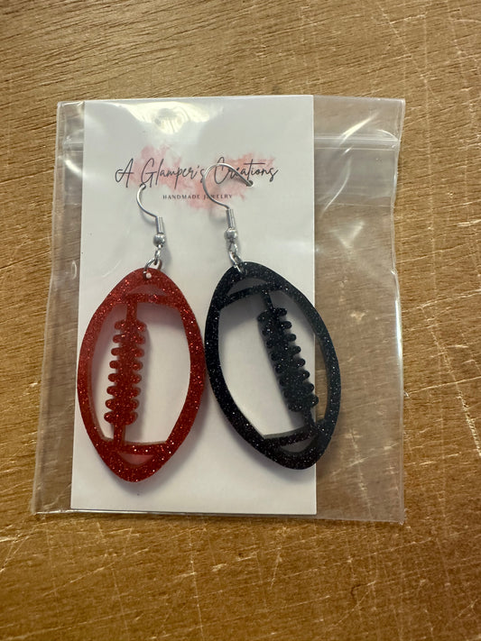 Red and Black Football Dangle Earrings