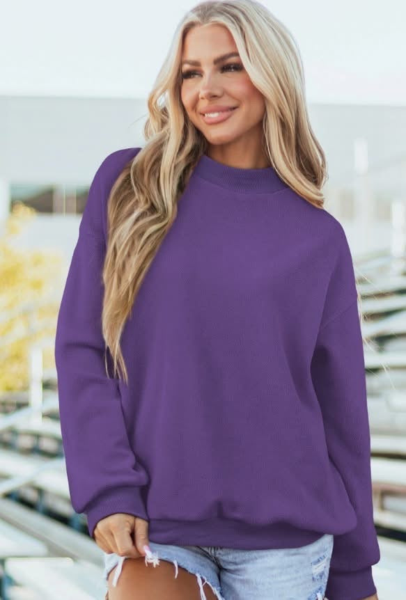 Purple Reversible Mock Neck Crewneck