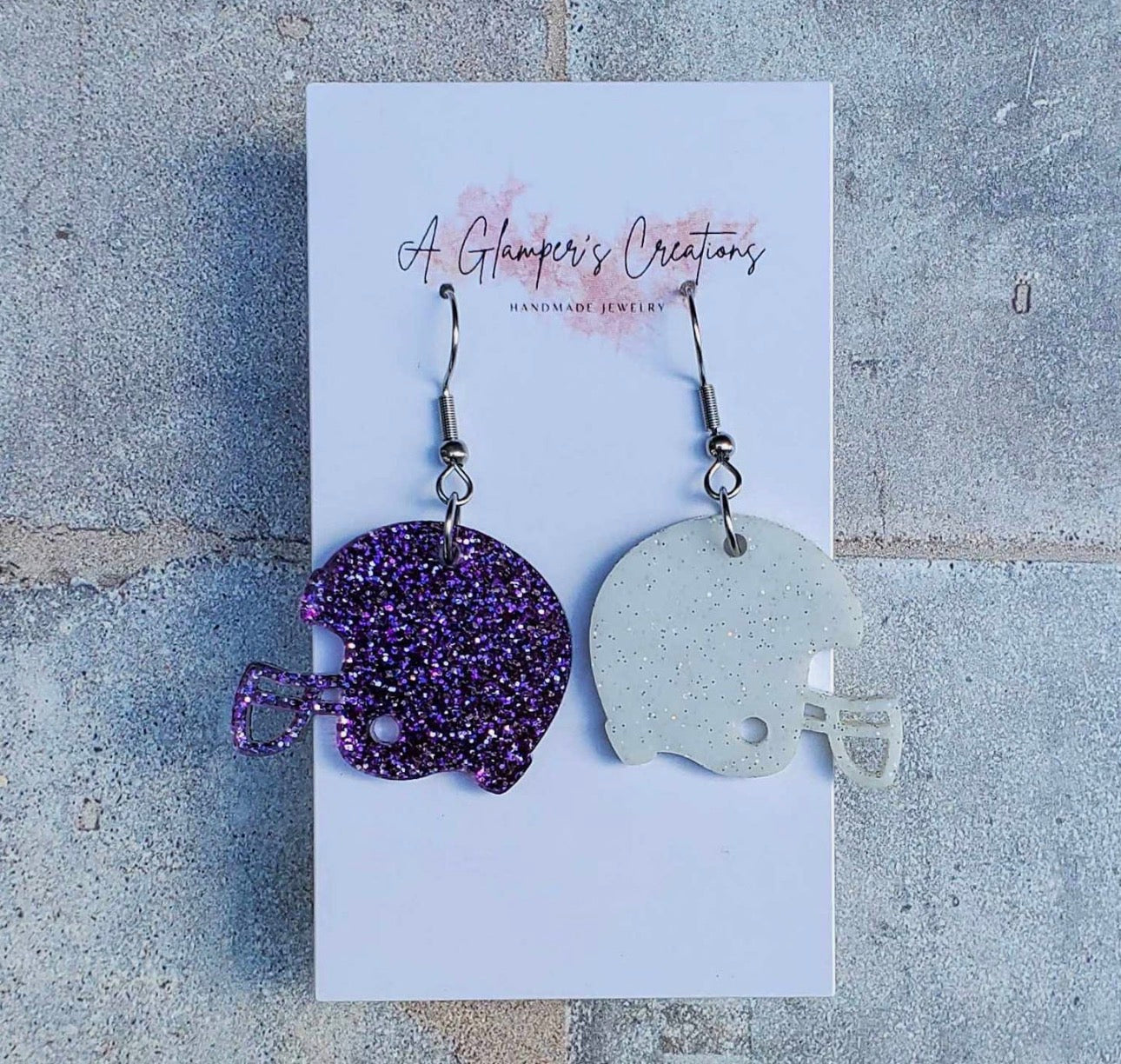 Purple and White Football Helmet Dangles