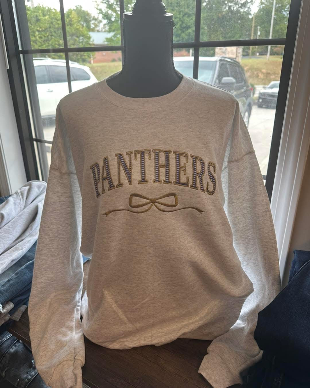 Team Spirit Embroidered Striped Lettering Sweatshirt
