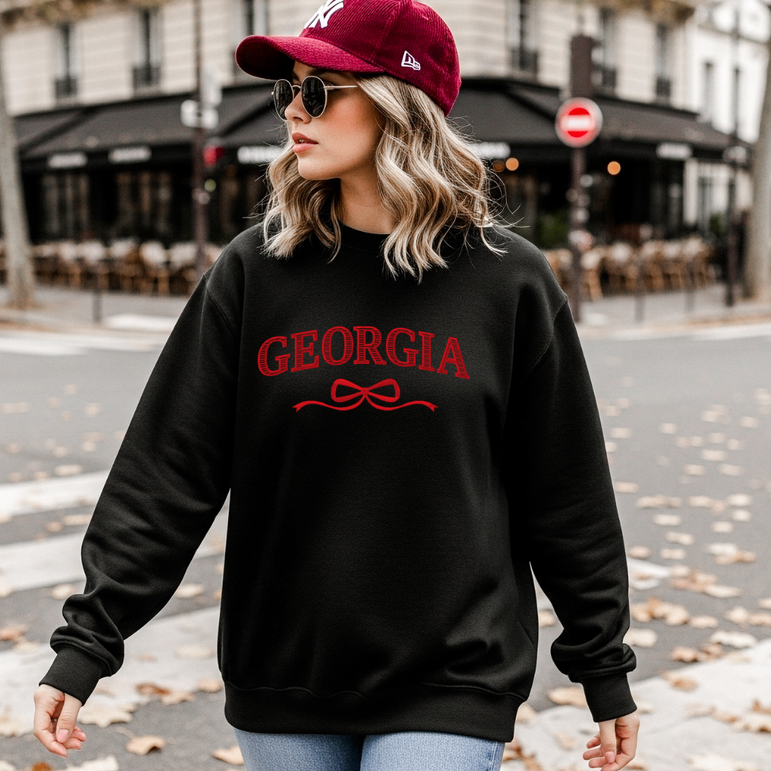 City/State Blocked Coquette Bow Crewneck