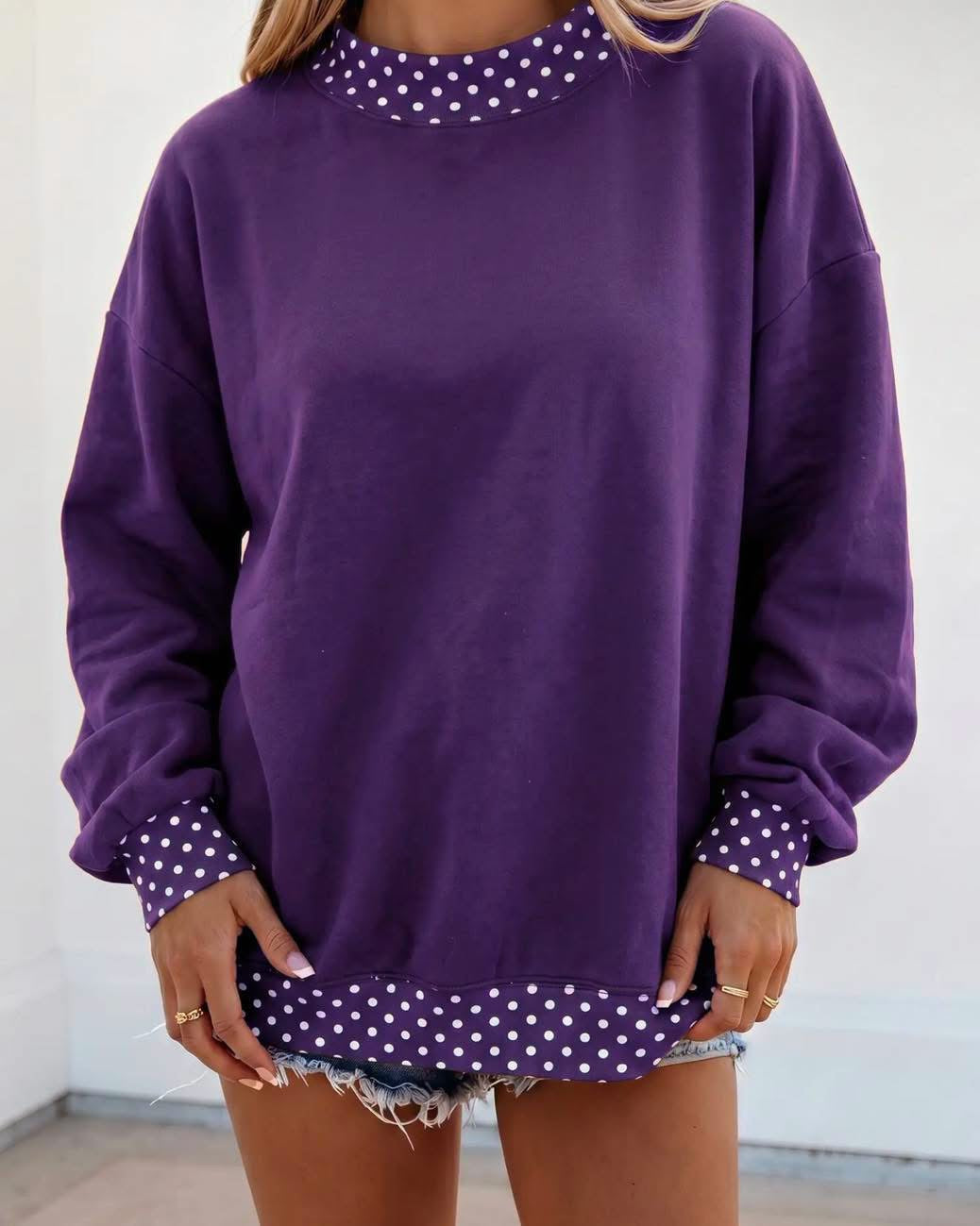 Purple Dots Mock Neck Crewneck