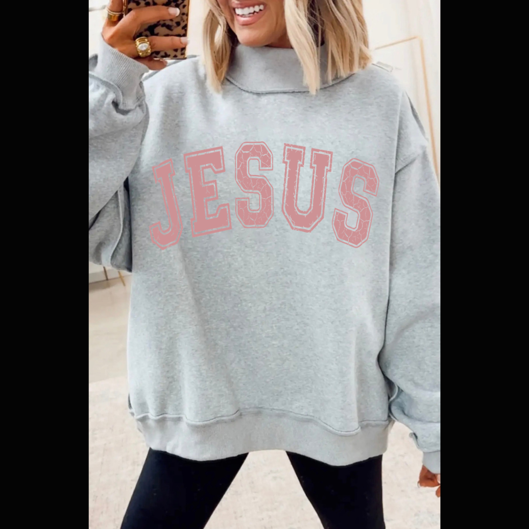 Mauve Jesus Mock Neck Sweatshirt