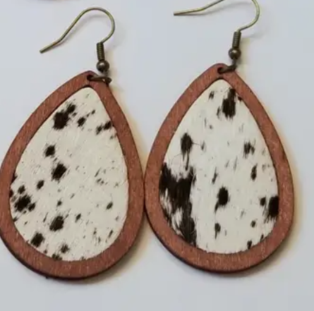 Animal Print Leather and Wood Earrings