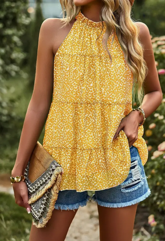 Yellow Floral Halter Top
