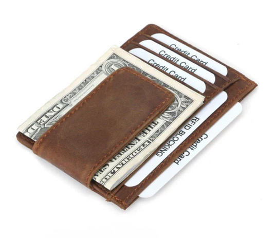 Laser Engraved Veg Tanned Wallet with Money Clip