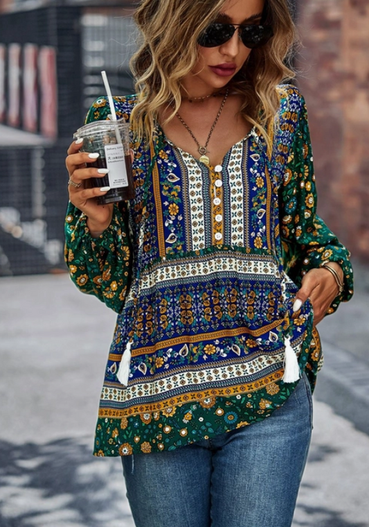 Green Floral Printed Top