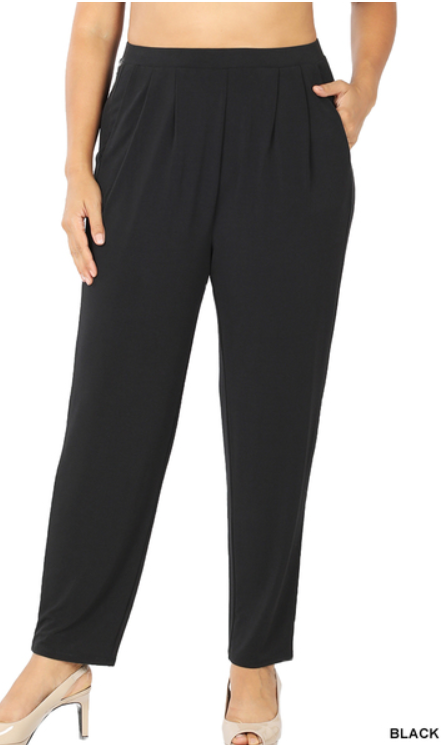 Pleated Black Pants with Pockets- Plus
