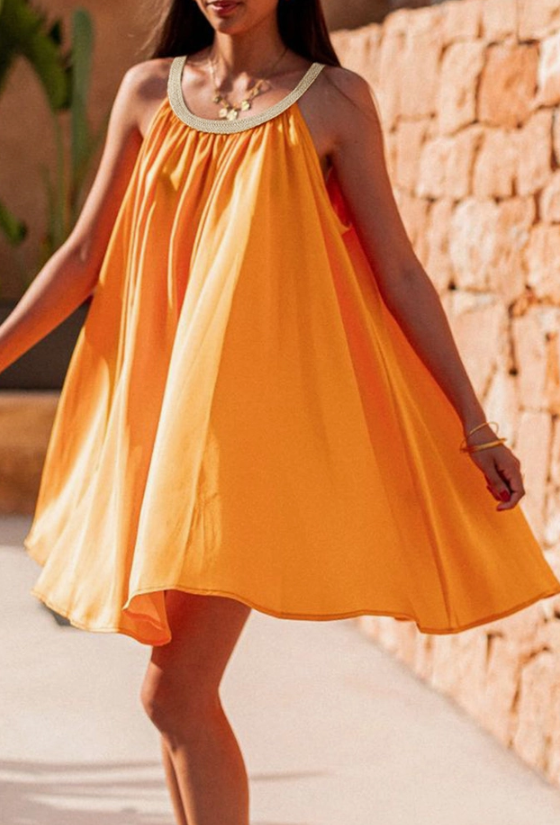 Orange Scoop Neck Trapeze Dress