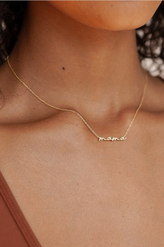 Gold Mama Script Necklace