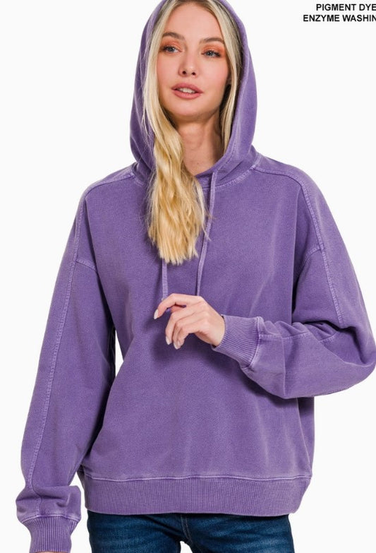 Pigment Dyed Purple Hooded Sweatshirt