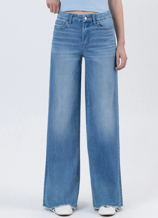 High Rise Frayed Hem Wide Leg Vervet