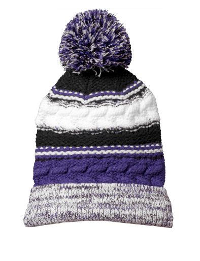 Purple/ White Pom Beanie