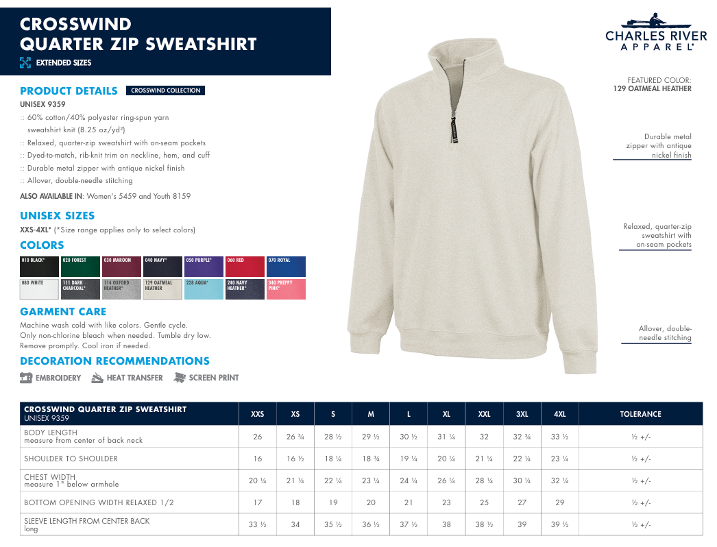 Charles River Oatmeal UC 1/4 Zip Pullover