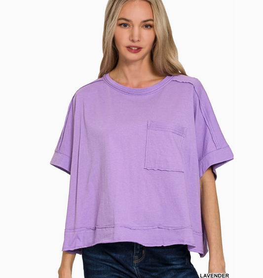 Raw Hem Pocket Oversized Top