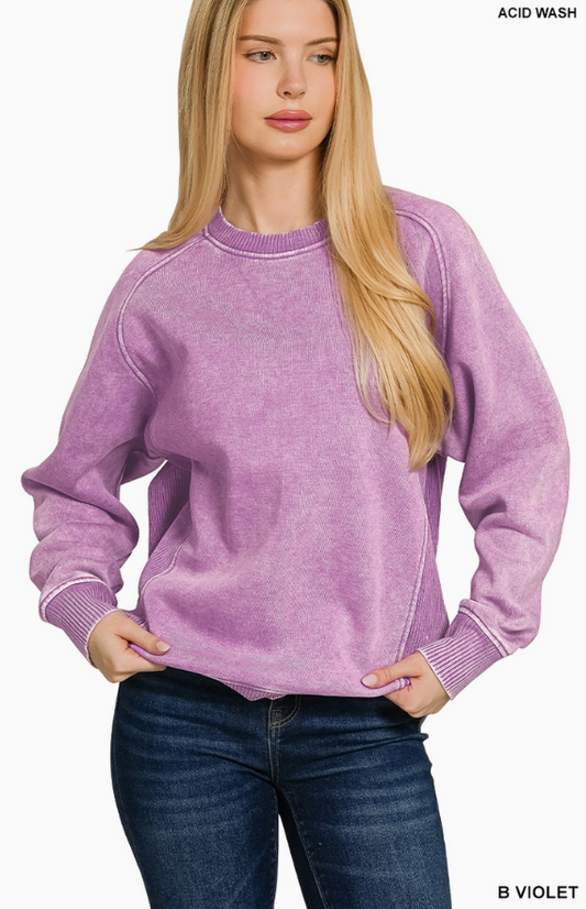 Acid Wash Fleece Side Rib Sweatshirt