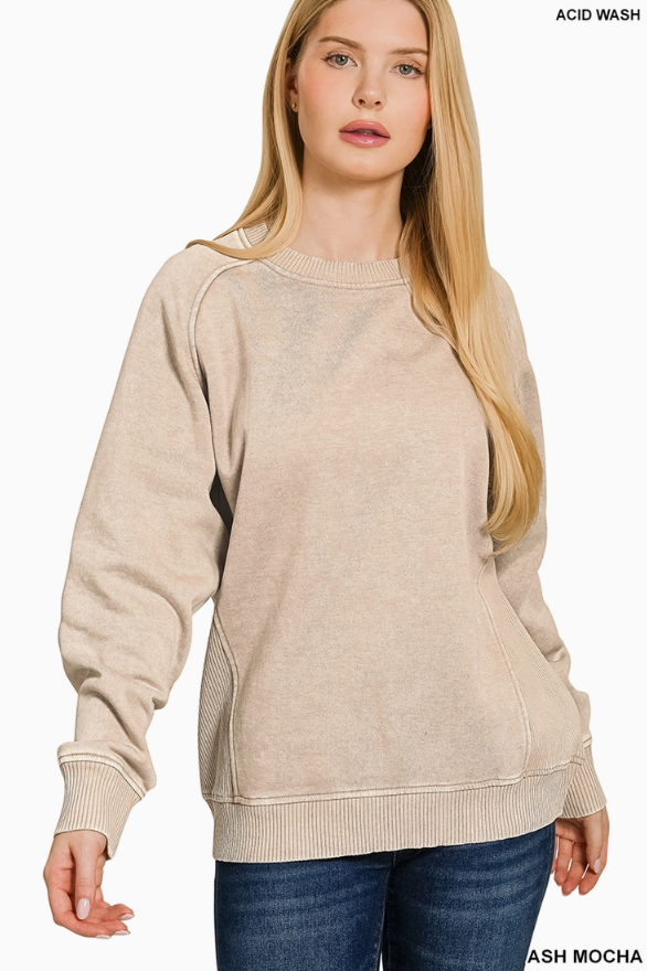 Acid Wash Fleece Side Rib Sweatshirt