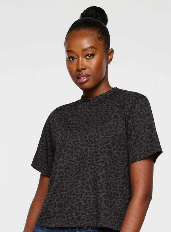 Panthers Puff Embroidered Leopard Top