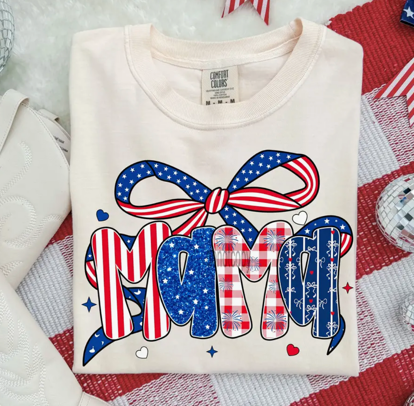 Mama Patriotic Bow CC Tee