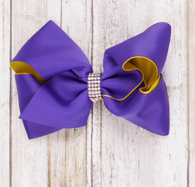 5 Double Rhinestone Bow- Purple