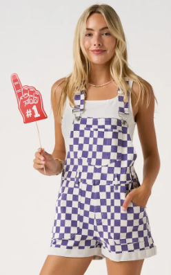 Purple Checkered Overall Shorts