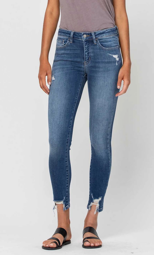 Vervet Mid Rise Distressed Hem Crop Skinny Jeans