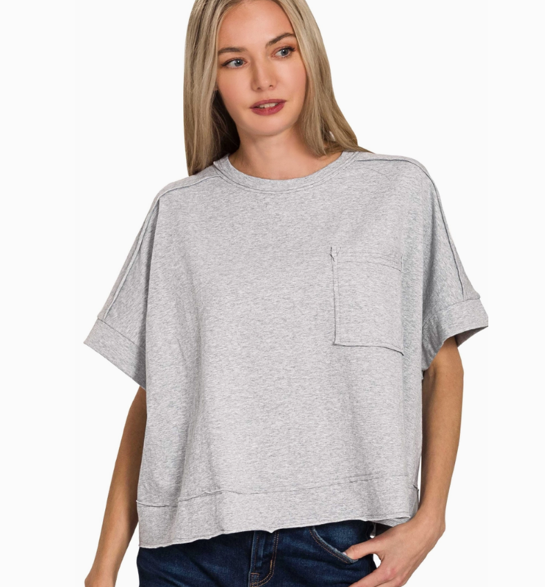 Raw Hem Pocket Oversized Top