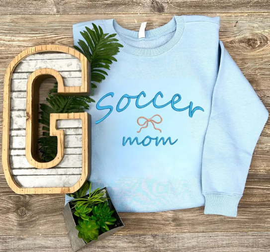 Sports Mom Coquette Bow Embroidered Top